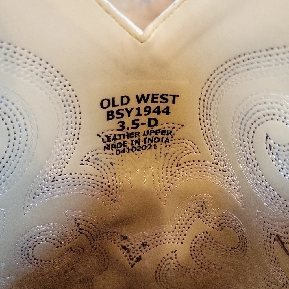 Old West Youth 3.5D Cowboy Boots Tan Blue Leather Western Kids Boots